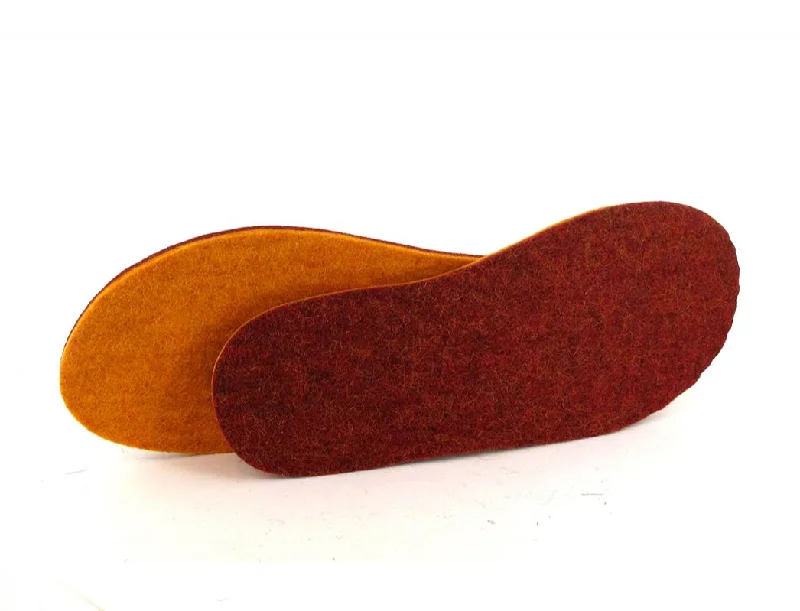 Graceful Charm WoolFit Felt Insoles for Slippers | Extra thick, 2-colored 100% Wool, red/orange