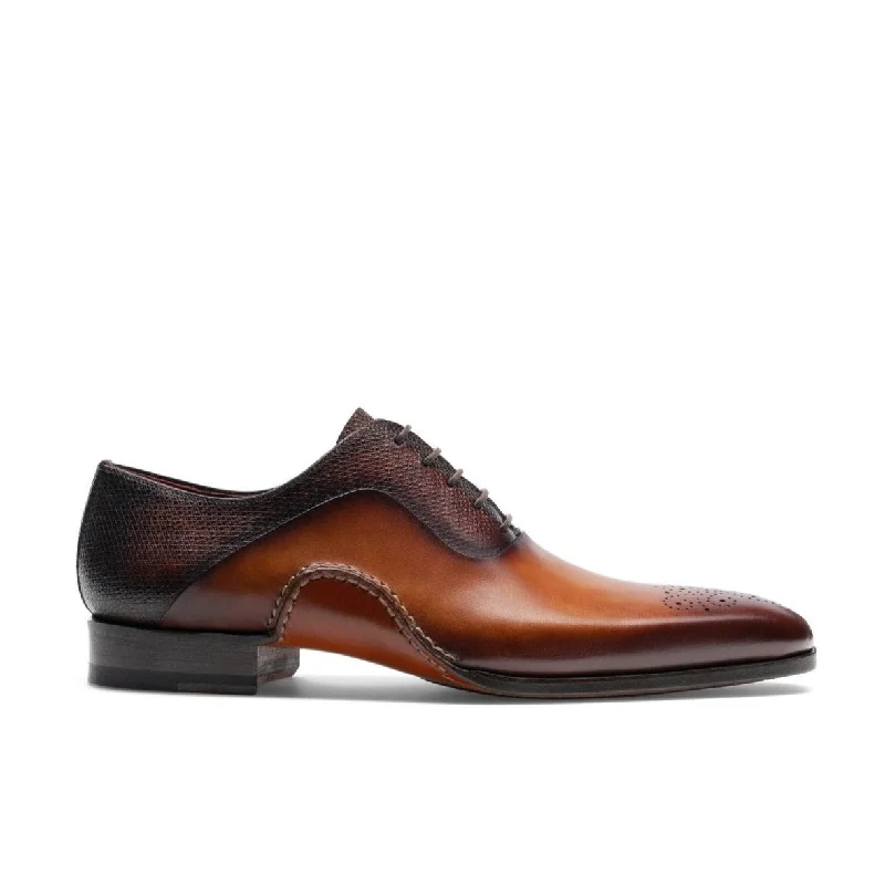 Edgy Look Magnanni 20120 Sanchez II Men's Shoes Two-Tone Brown Grabado Print / Calf-Skin Leather Oxfords (MAGS1004)