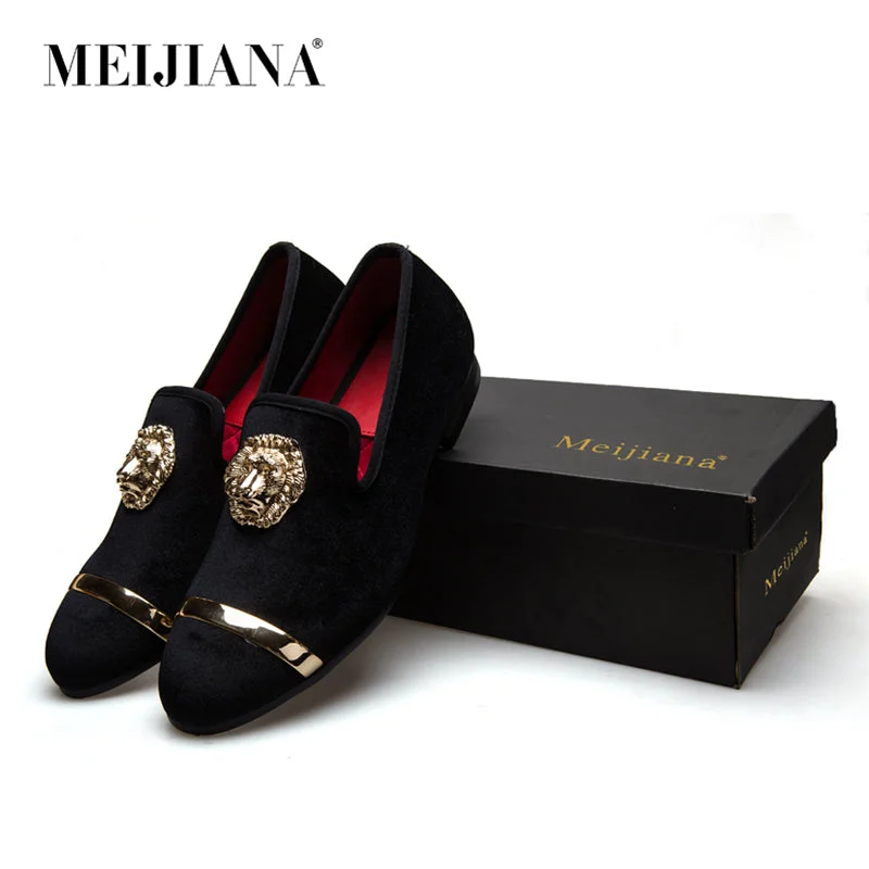 Soft Texture New Fashion Gold Top and Metal Toe Men Velvet Dress shoes italian mens dress shoes Handmade Loafers