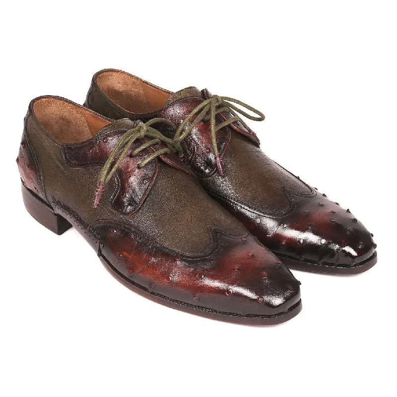 Glam Statement Paul Parkman Men's Designer Shoes Brown & Green Ostrich-Skin / Calf-Skin Leather Wing-Tip Oxfords 844H389 (PM6204) Glam Statement Paul Parkman Men's Designer Shoes Brown & Green Ostrich-Skin / Calf-Skin Leather Wing-Tip Oxfords 844H389 (PM6204)