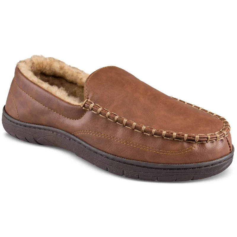 Luxe Elements Haggar Mens Faux Leather Slip On Loafer Slippers