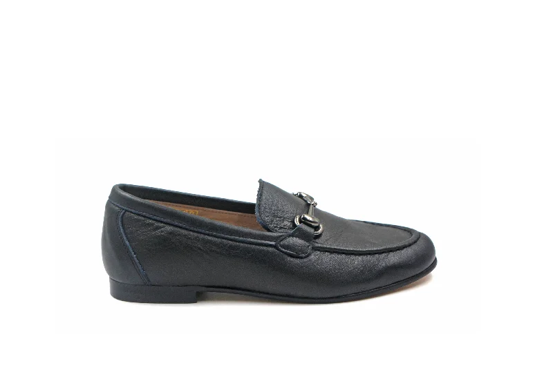 Fashion Excellence Gravitas Navy Leather Chain Loafer