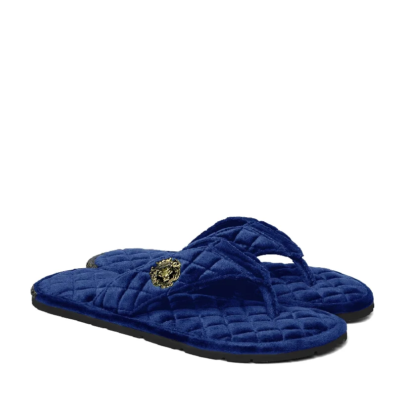 Understated Elegance V-Strap Slide-in-Slippers in Soft Blue Italian Velvet