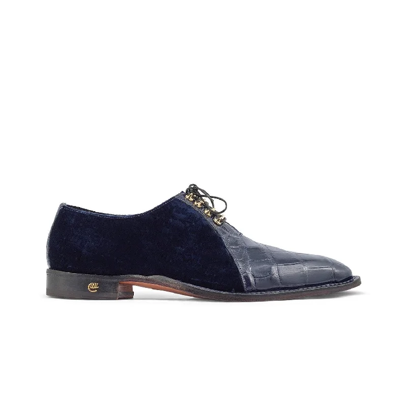 Urban Trends Mauri 4948 Lenox Men's Shoes Wonder Blue Exotic Body Alligator / Velvet Embossed Leather Oxfords (MA5354)