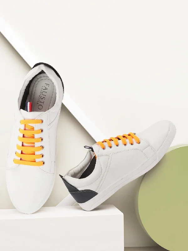 Stylish Detailing Men White/Grey Classic Lace Up Sneakers