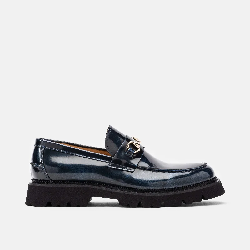 Artistic Flair Blake Navy Patent Leather Lug Bit Loafers