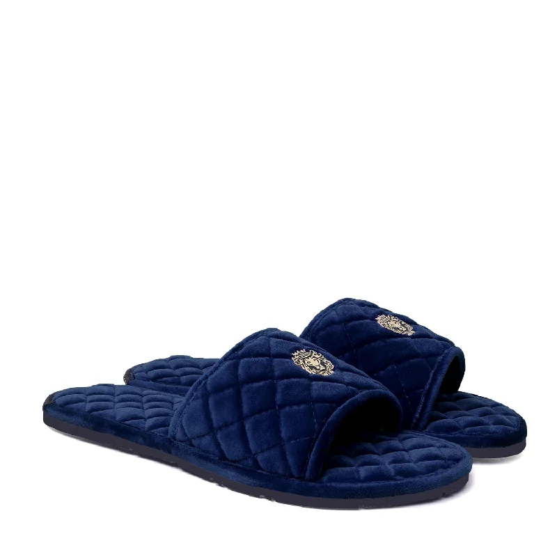Couture Inspired Super Soft Slide-in Slippers in Blue Italian Velvet