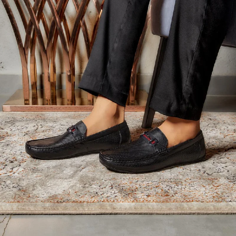 Stylish Accent The Rottervam Black Mens Driving Leather Loafer