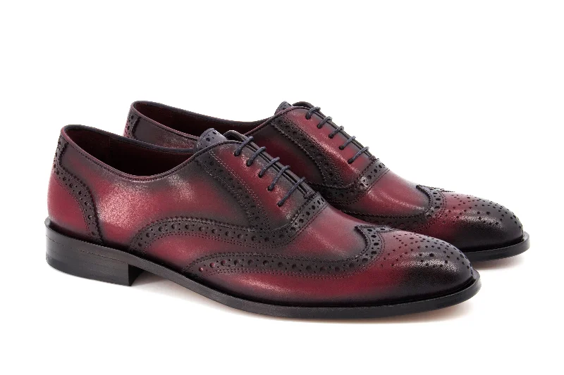 Fashion Forward Madrid Patina Brogue Dress Shoes - Burgundy