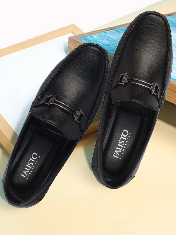 Minimal Edge Basics Men Black Horsebit Buckle Premium Slip On Casual Loafers and Moccasin Shoes