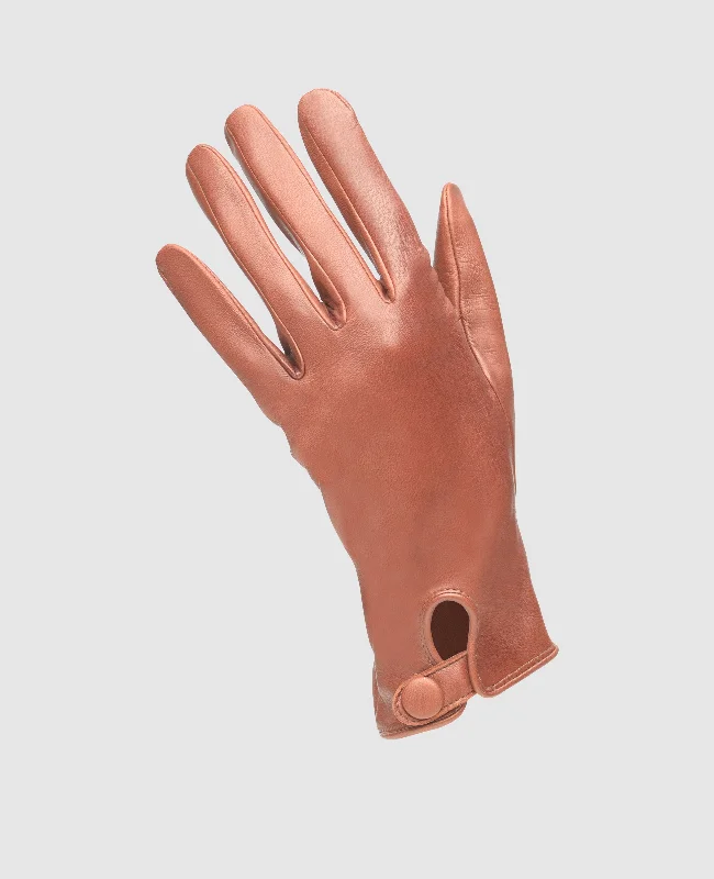 Luxury Statement Gloves with button - Red brown