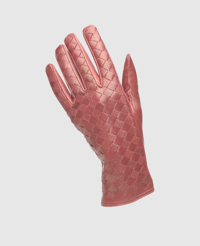 Classic Look Woven leather gloves - Bordeaux