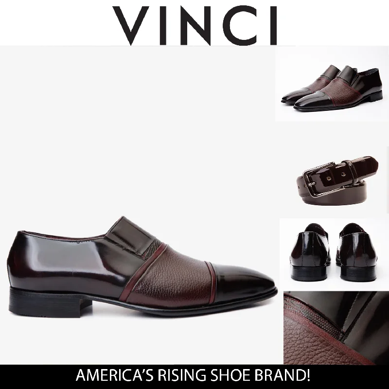 Luxe Elements The Everest Burgundy & Burneshed Leather Cap Toe Dress Loafer Men Shoe