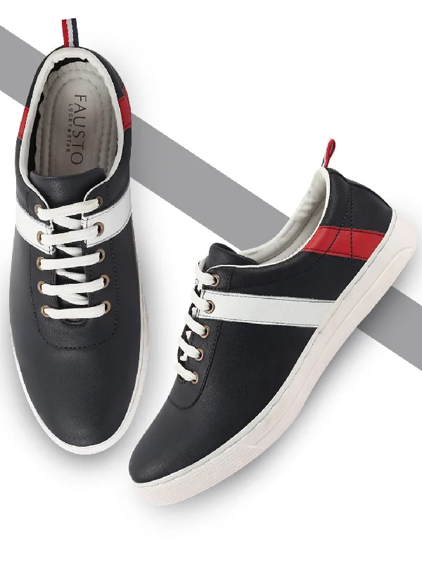 Glamorous Details Men Navy Blue/White Stylish Lace Up Sneakers