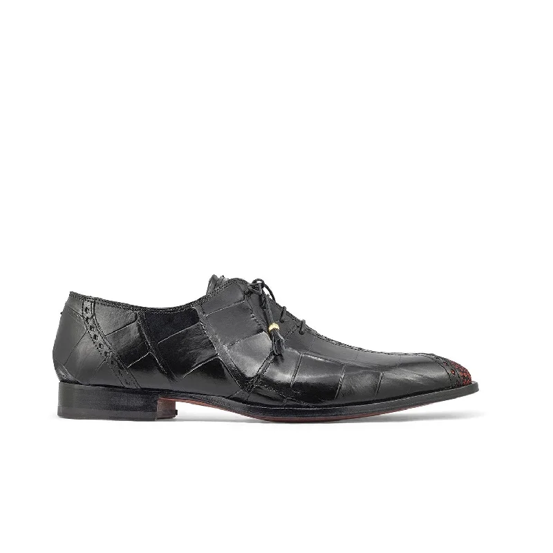 Understated Elegance Mauri 4975/2 Two Face Men's Shoes Black & Coral Red Exotic Alligator / Matahari Fabric Oxfords (MA5399)