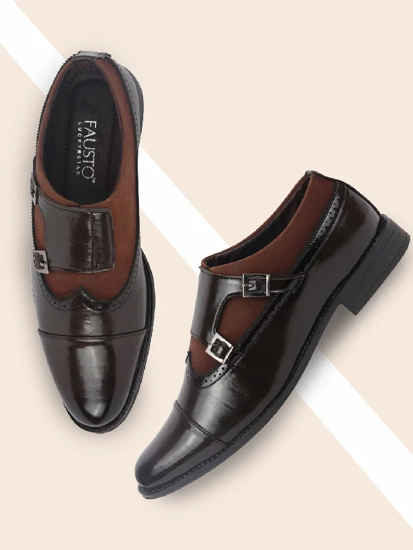 Timeless Beauty Men Party Brown Double Strap Monk Slip On Shoes