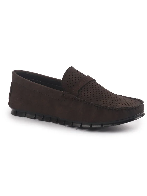 High-End Aesthetic Men Laser Cut Suede Slip-On Shoe Driving Loafers Breathable Shoe with Memory Cushioned Insole All Day Long Comfortable