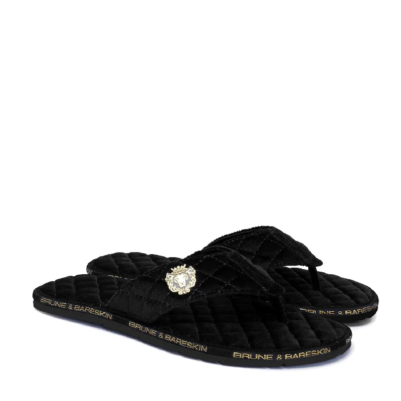 Fashion Innovation V-Shaped Quilted Slippers with Black Brand Lining Velvet
