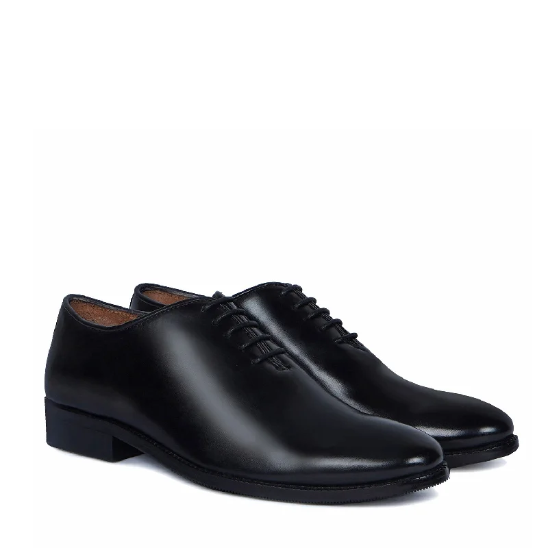 Edgy Sophistication Black Hand Painted Leather Handmade Whole Cut/One-Piece Oxford Shoes For Men by Brune & Bareskin