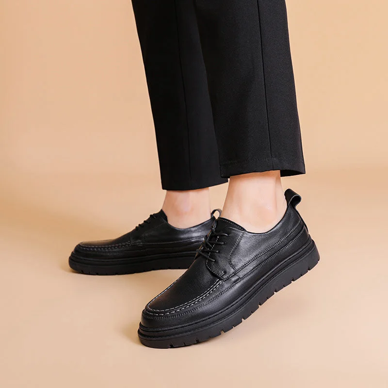 Classy Aesthetic Men Retro Solid Cowhide Thick Soled Casual Shoes