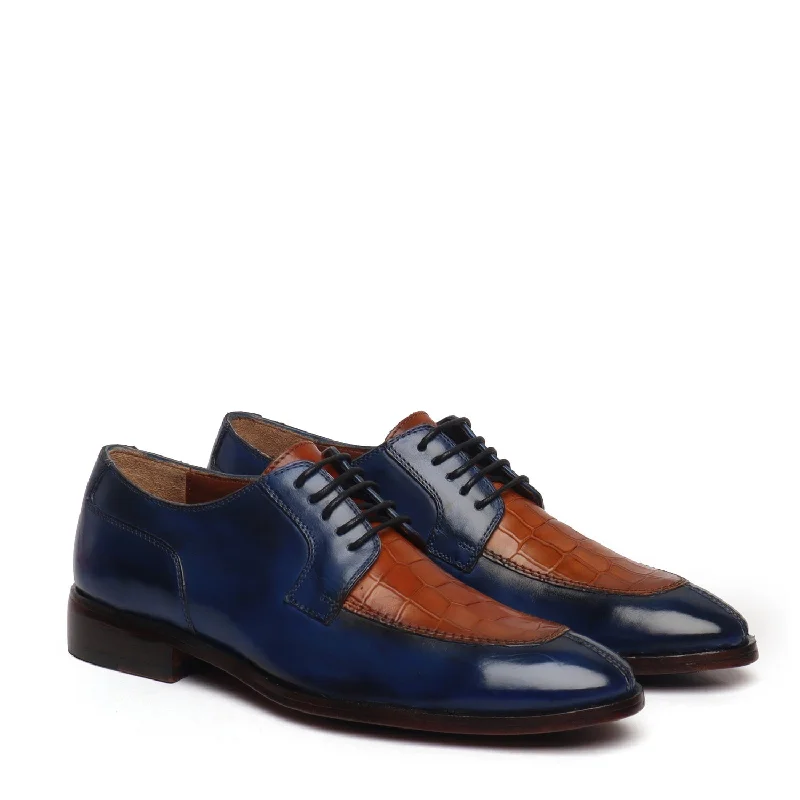 Glam Touch Blue & Deep Cut Tan Leather Lace-Up Derby Shoe by Brune & Bareskin