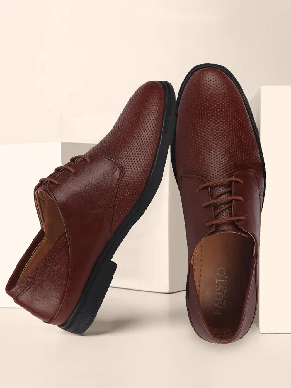 Statement Elegance Men Tan Formal Leather Lace-Up Derby Shoes