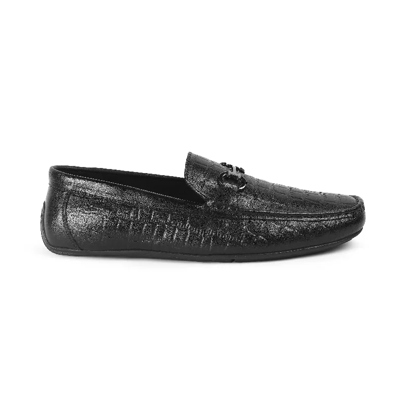Contemporary Twist Tresmode Oxile Black Men's Textured Leather Loafers