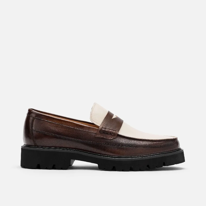 Minimal Edge Adler Brown/White Leather Lug Penny Loafers