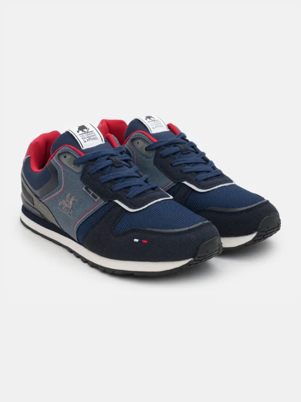 Soft Texture Men's Brand Logo Embroidered Sneakers,Navy