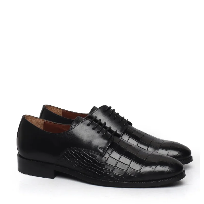 Premium Finish Black Deep Cut Leather Lace-Up Shoes by Brune & Bareskin