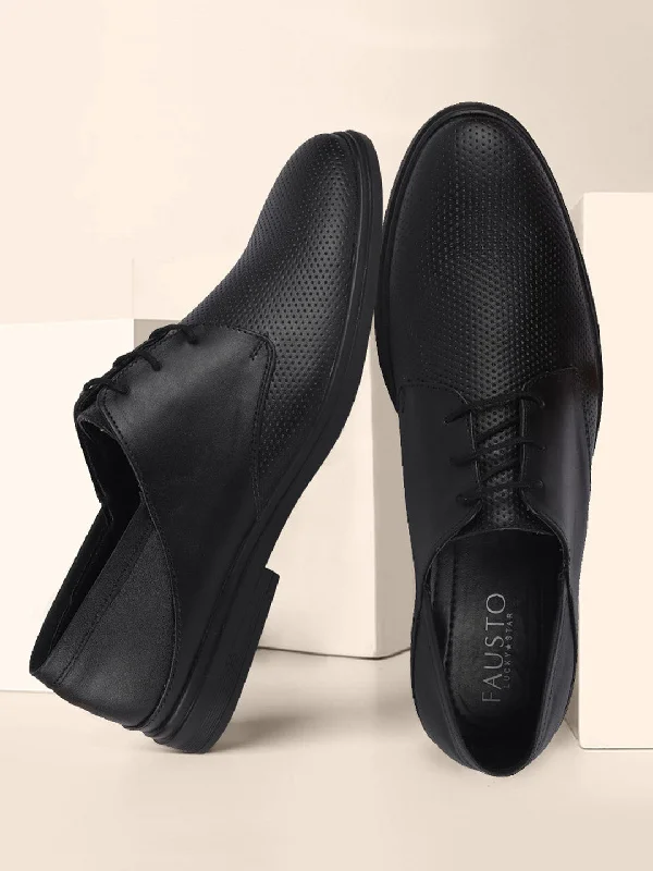 Soft Elegance Men Black Formal Leather Lace-Up Derby Shoes
