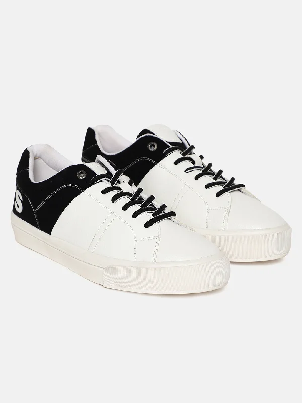 Chic Minimalism Men's White And Black Colorblock Shoes