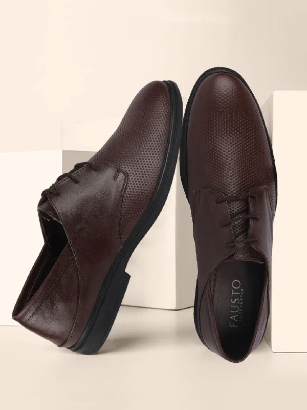 Opulent Appeal Men Brown Formal Leather Lace-Up Derby Shoes
