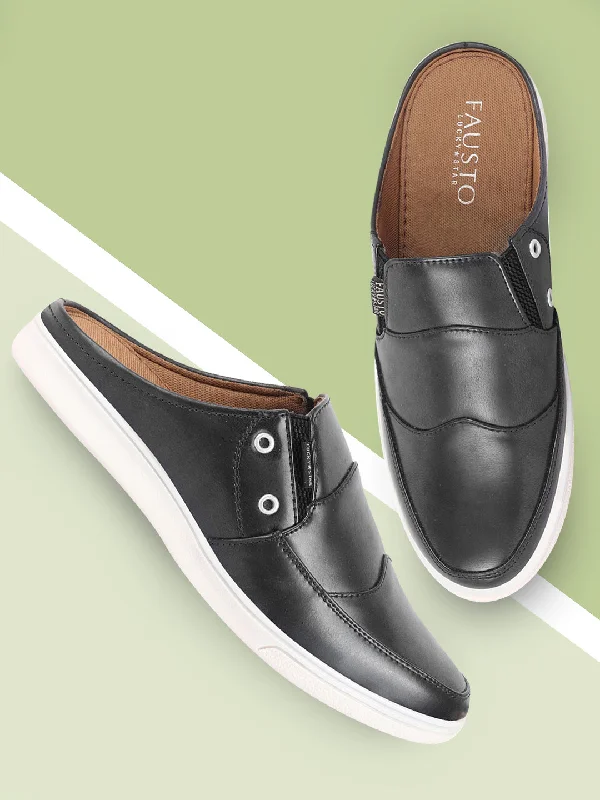 Luxe Elements Men Black Casual Back Open Classic Slip On Shoes