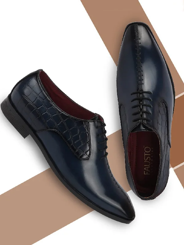 Striking Patterns Men Blue Designer Party Lace Up Shoes