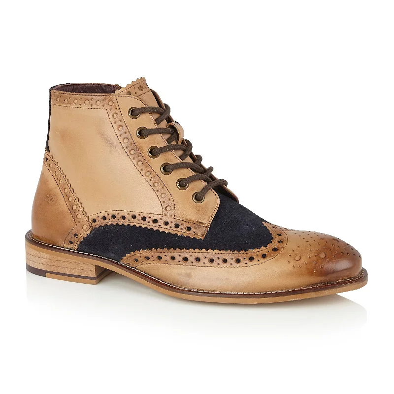 Unique Texture Gatsby Boot Tan / Navy