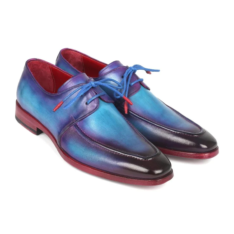 Runway Ready Paul Parkman 23SX84 Men's Shoes Turquoise & Purple Calf-Skin Leather Apron Derby Oxfords (PM6318)