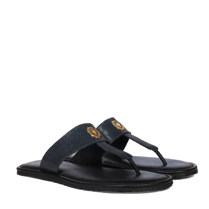 Dynamic Patterns T-Strap Exotic Stingray Fish Leather Slippers