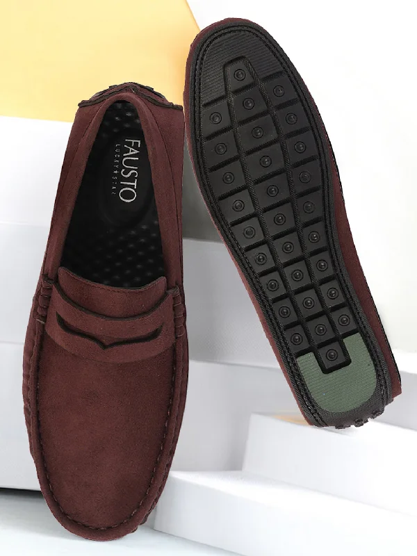 Vintage Style Men Brown Suede Leather Side Stitched Driving Loafer and Moccasin