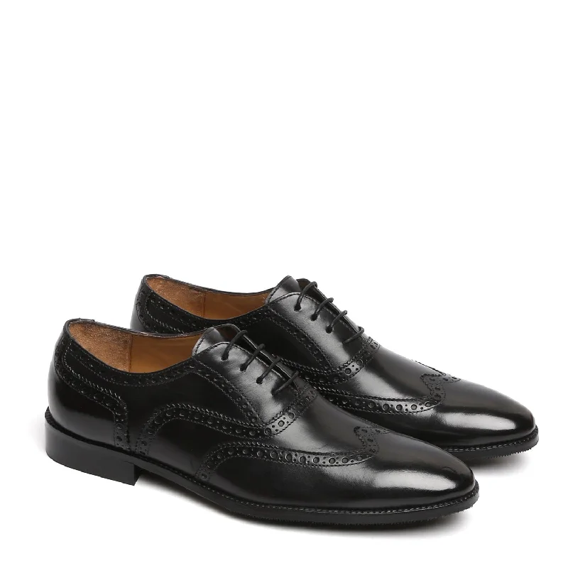 Glamorous Details Black Full Wingtip Brogue Oxfords Leather Lace-Up Shoe BY Brune & Bareskin