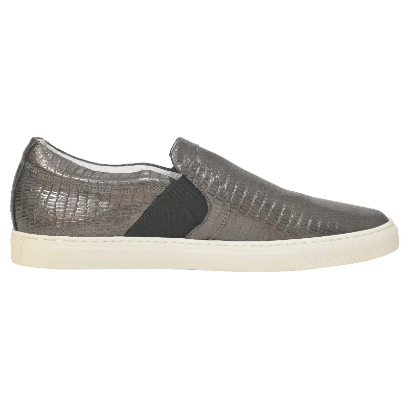 Luxury Statement Lanvin Slip-On Sneakers in Metallic Grey Embossed Leather