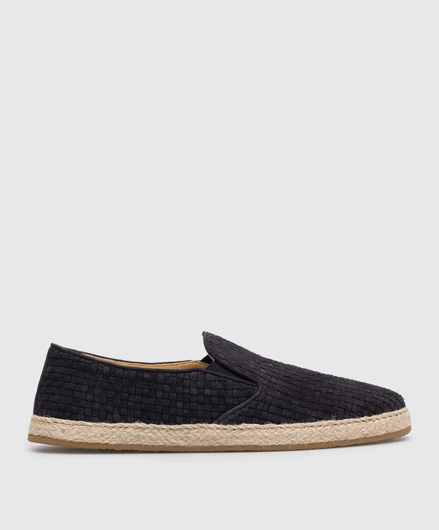 Rich Aesthetic Brunelllo Cucinelli Mens Suede Braided Espadrilles in Blue