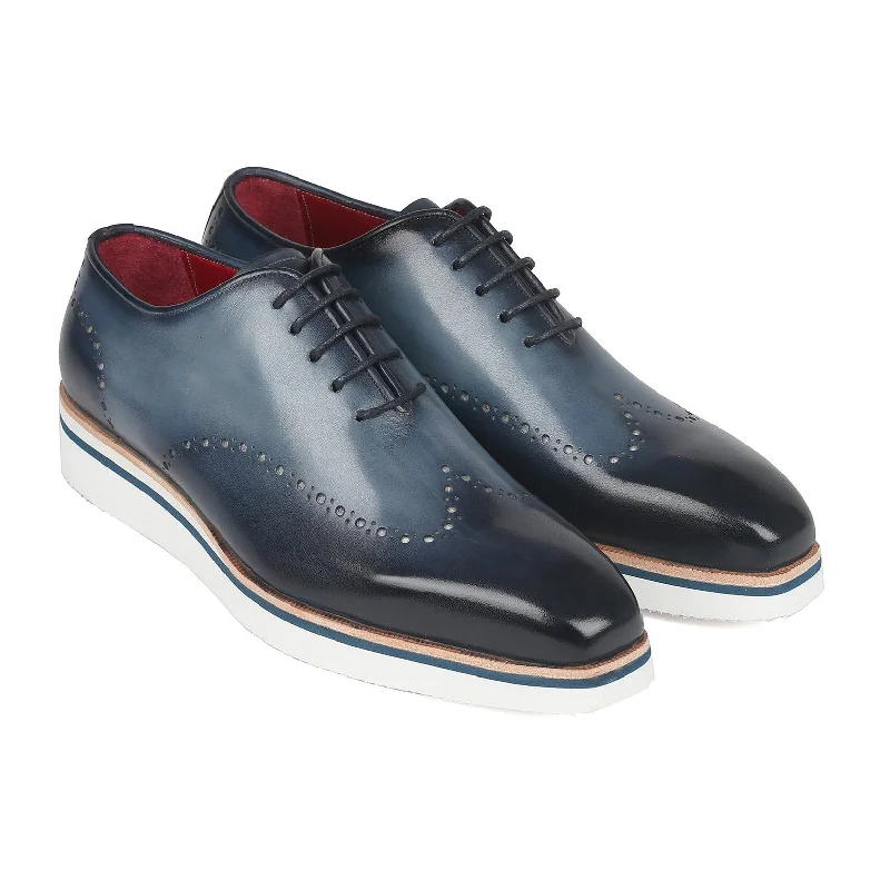 Unique Texture Paul Parkman 187-NAVY Men's Shoes Navy Calf-Skin Leather Smart Casual Oxfords (PM6315)