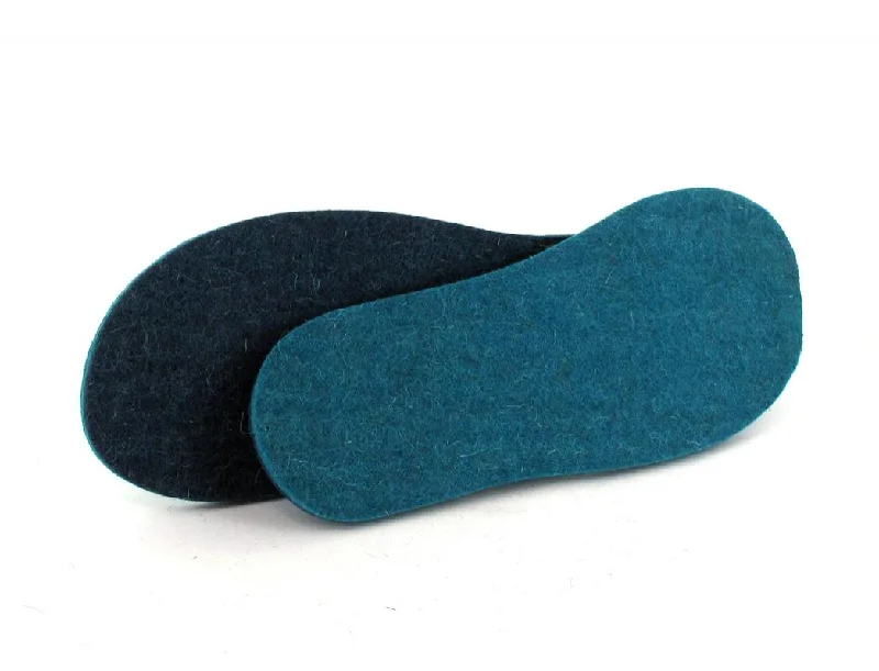 Couture Vibes WoolFit Felt Insoles for Slippers | Extra thick, 2-colored 100% Wool, blue/teal