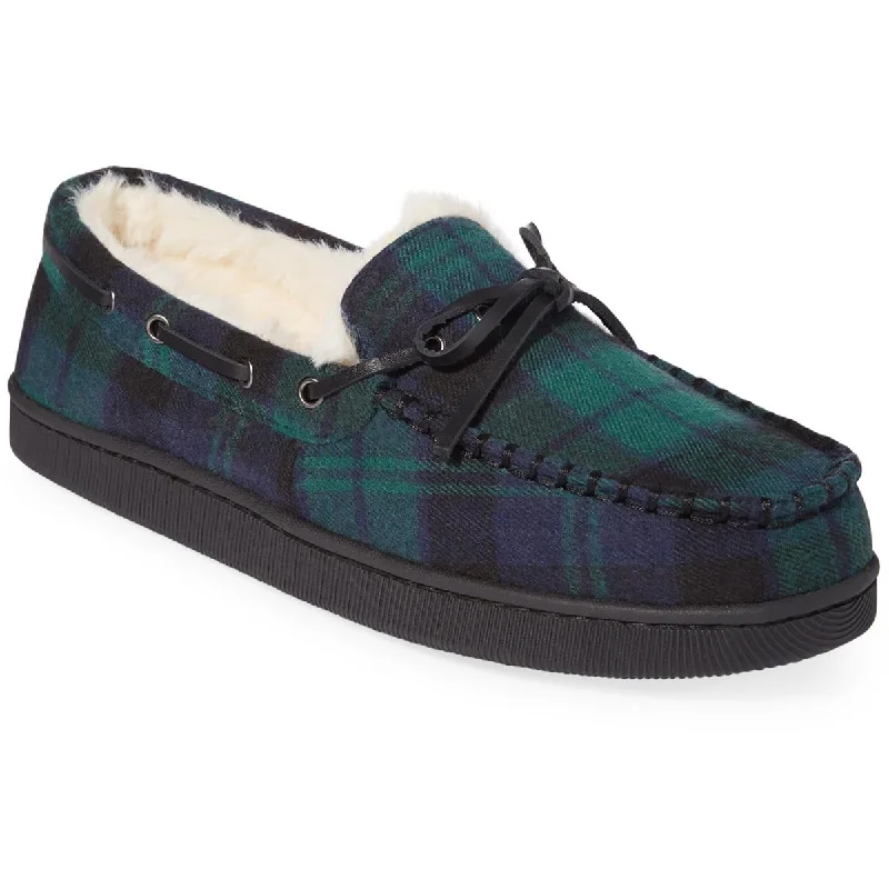 Regal Look Club Room Mens Flannel Faux Fur Moccasin Slippers