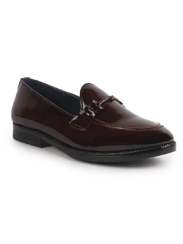 High Fashion Men Tan Patent Leather Horsebit Buckle TPR welted Sole Ethnic Slip On Shoes|Party Shoe|Anti Skid Sole
