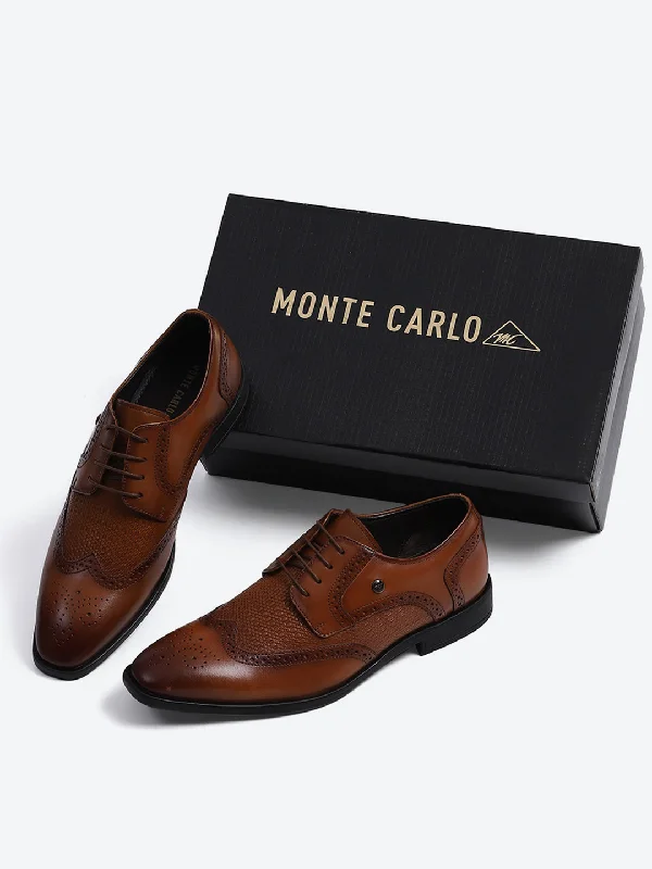 Understated Elegance Men Tan Solid Lace Up Genuine Leather Formal Brogues