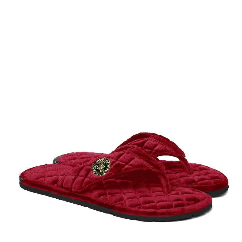 Refined Details Red V-Strap Velvet Slippers