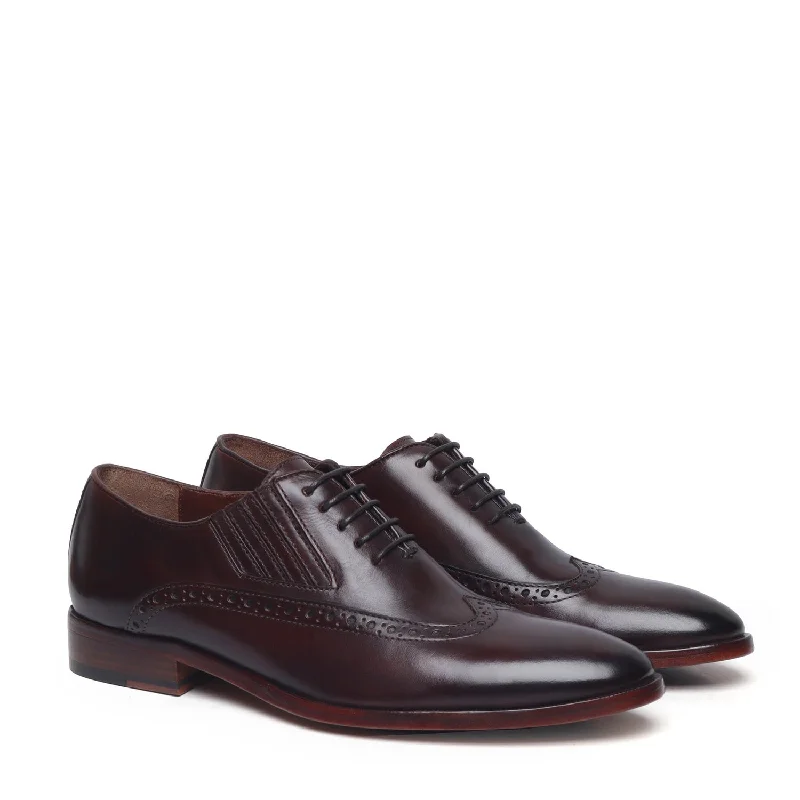 Regal Style Dark Brown Wingtip Side Elastic Oxford with Leather Sole by Brune & Bareskin