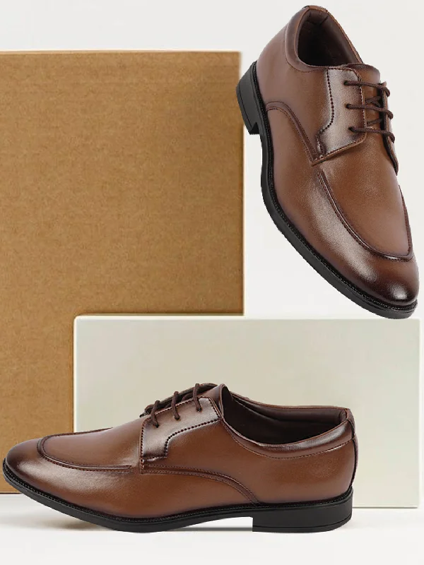 Luxury Touch Men Tan Formal Office Comfort Lace-Up Derby Shoes